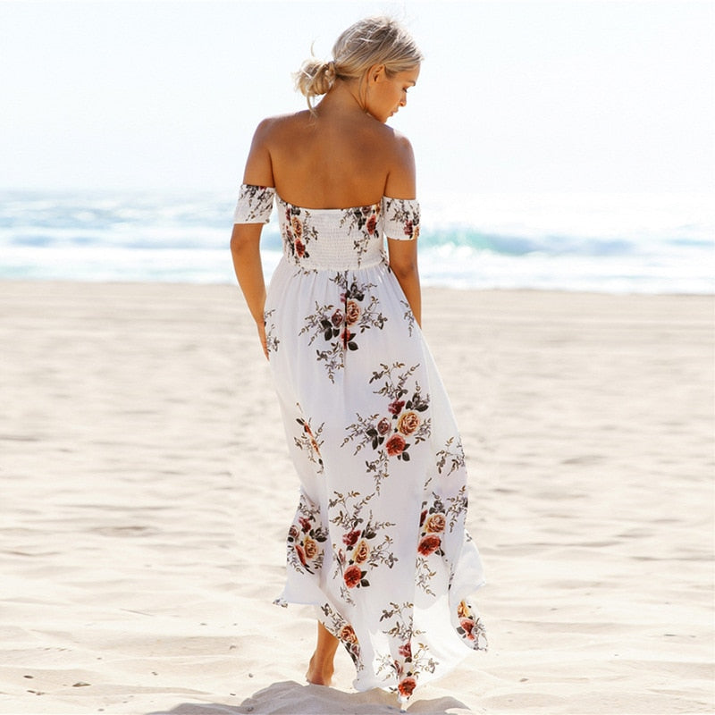 Floral Print Off-The-Shoulder Wrap Maxi Dress