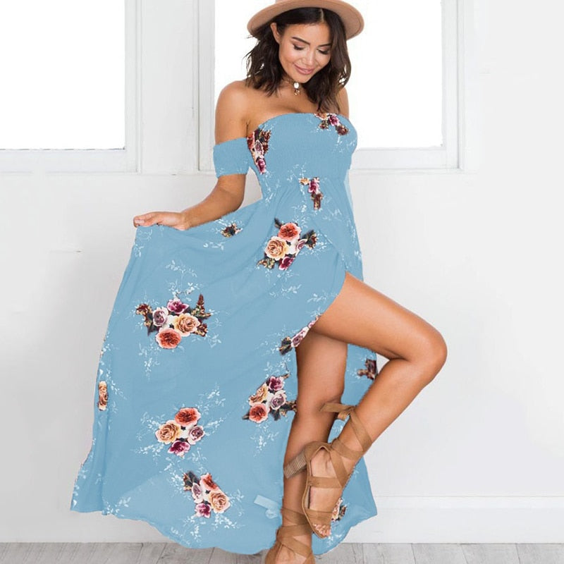 Floral Print Off-The-Shoulder Wrap Maxi Dress