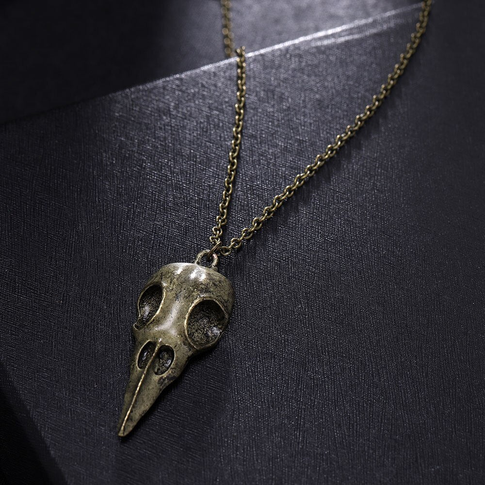 Crow Head Skull Pendant Necklace