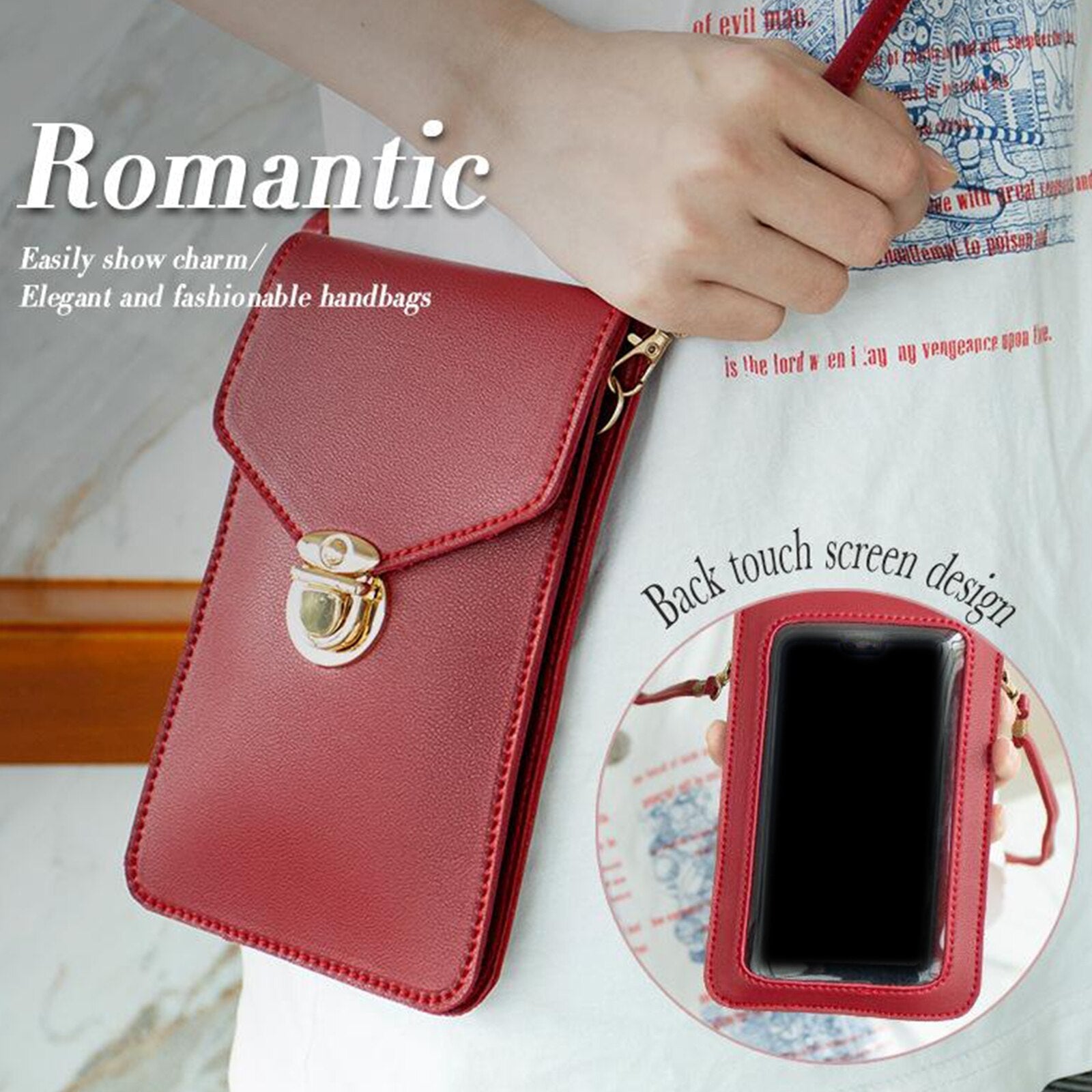 Crossbody-telefonlommebok med berøringsskjerm