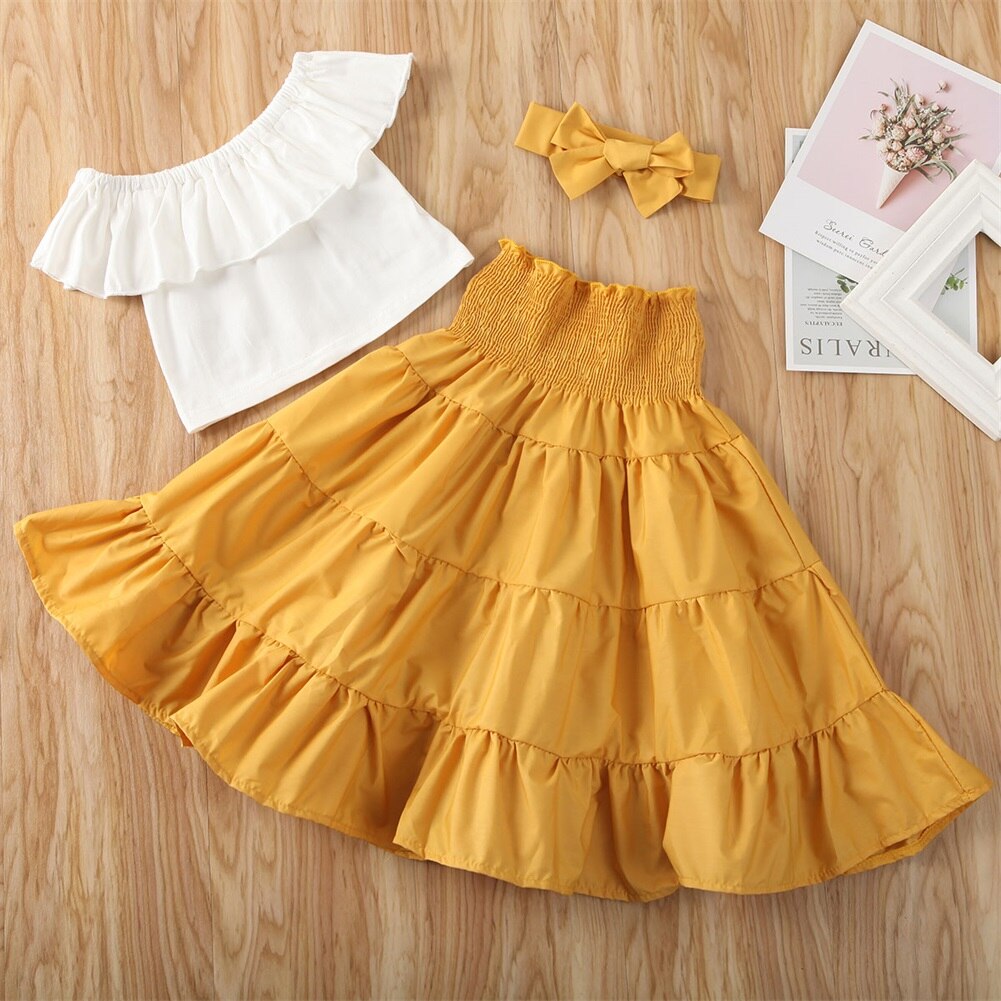Off Shoulder Crop Top &amp; Ruffle Skirt Set