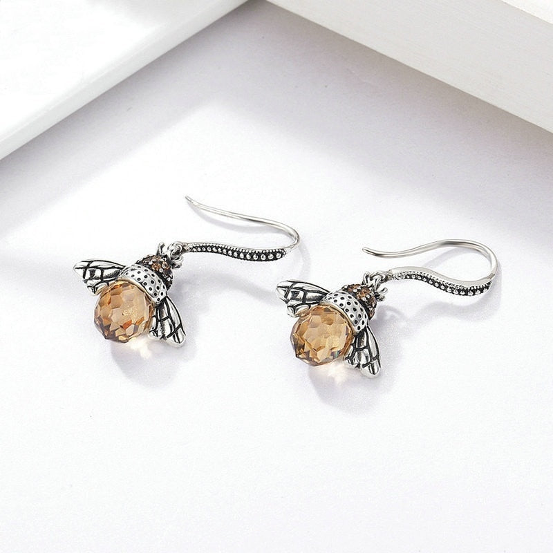 Crystal Drop Bee Earrings
