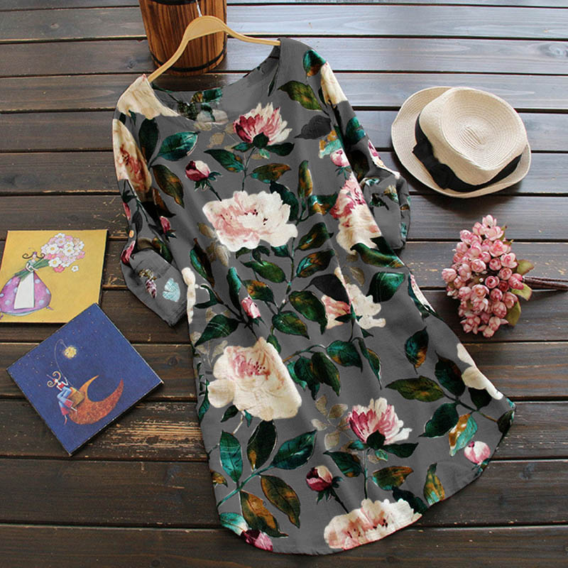 Retro Floral Dress with Long Sleeves