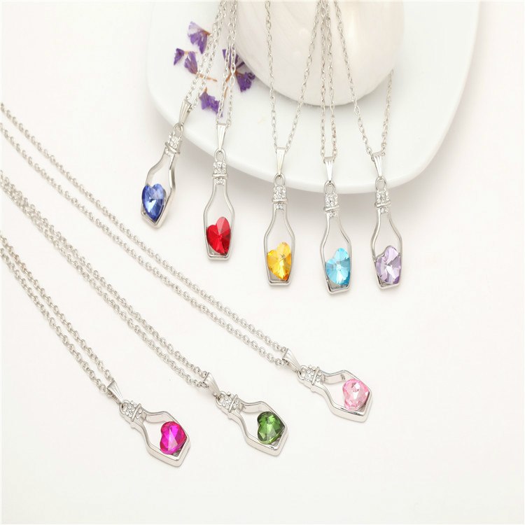 Drift Bottle Crystal Heart Necklace