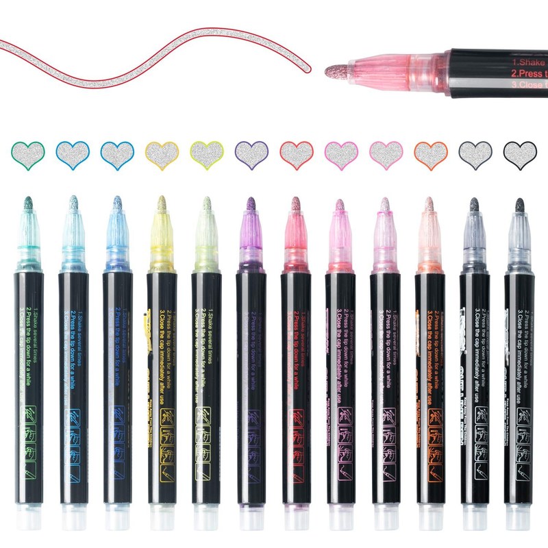 12 Colors Self-Outline Metallic Markers