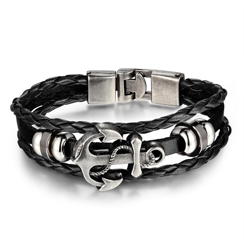 Anchor Leather Bracelet
