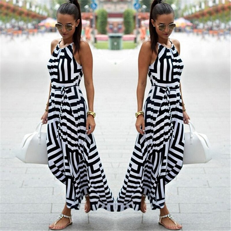 Sexy Boho Striped Maxi Dress