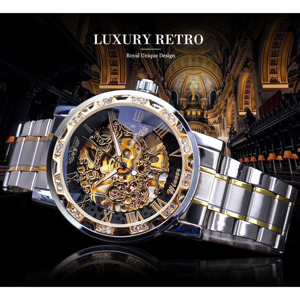 Retro luminous skeleton mechanical watch