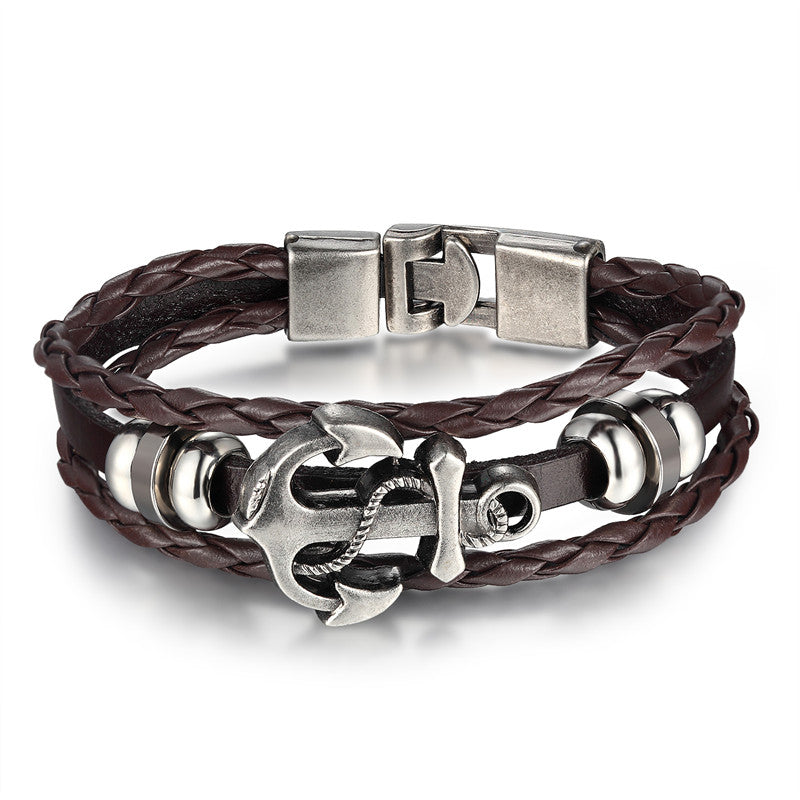 Anchor Leather Bracelet