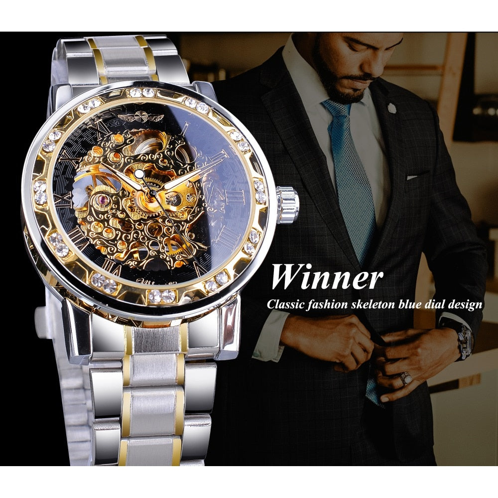 Retro luminous skeleton mechanical watch