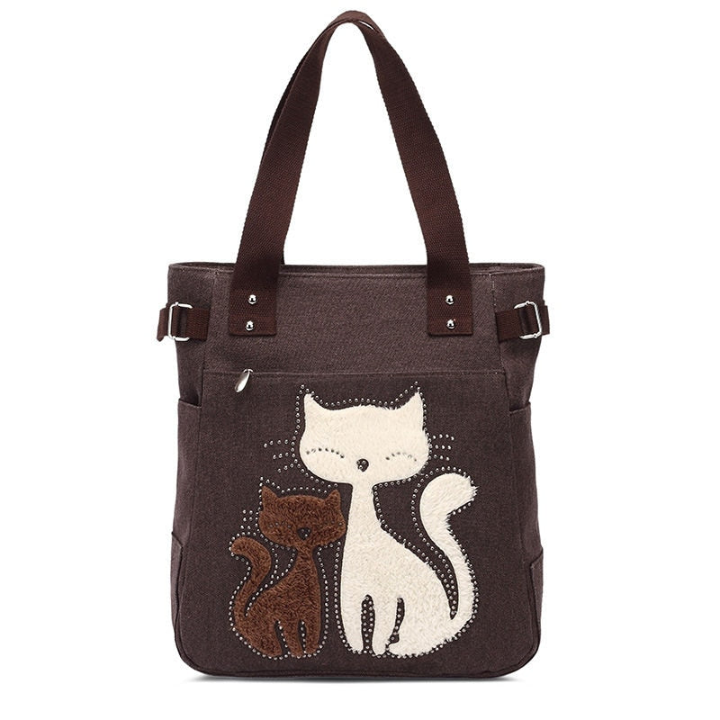 Cat Embroidered Canvas Bag