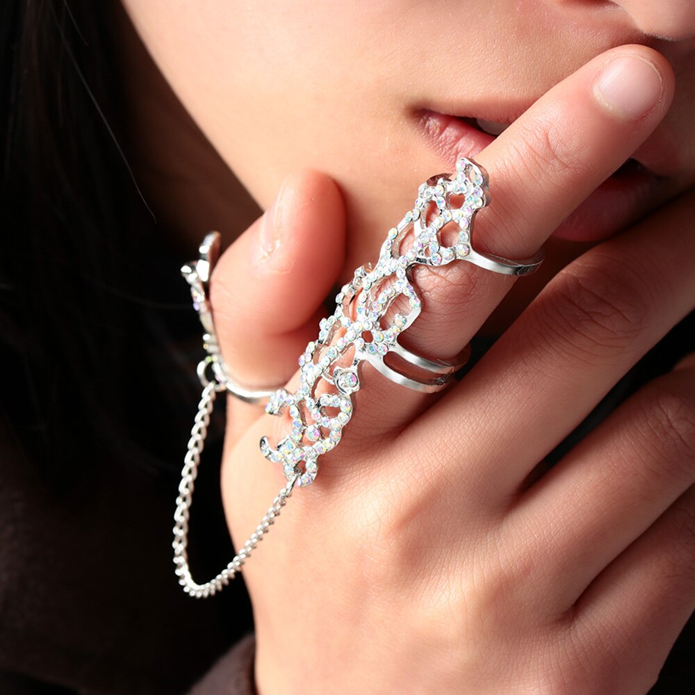 Multiple Finger Stack Knuckle Band Crystal Ring