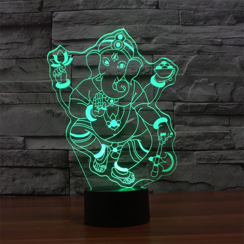 3D Ganesh RGB LED nattlys