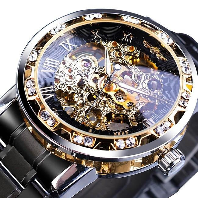 Retro luminous skeleton mechanical watch
