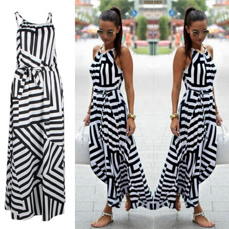 Sexy Boho Striped Maxi Dress