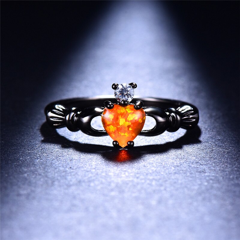Fire Opal Heart Ring