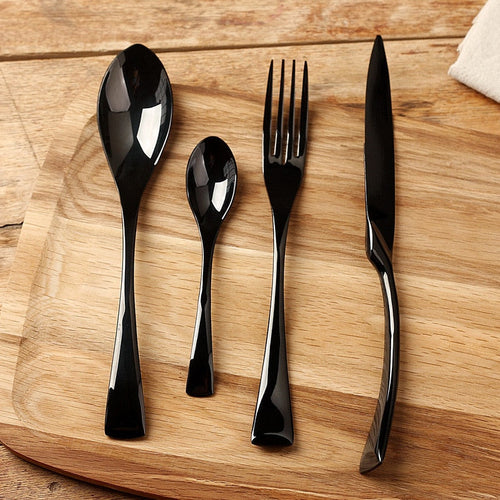 4 Pieces Black Polished Stainless Steel Dinnerware Set
