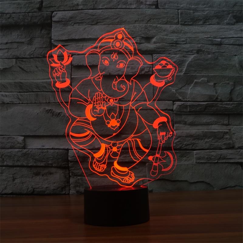 3D Ganesh RGB LED nattlys