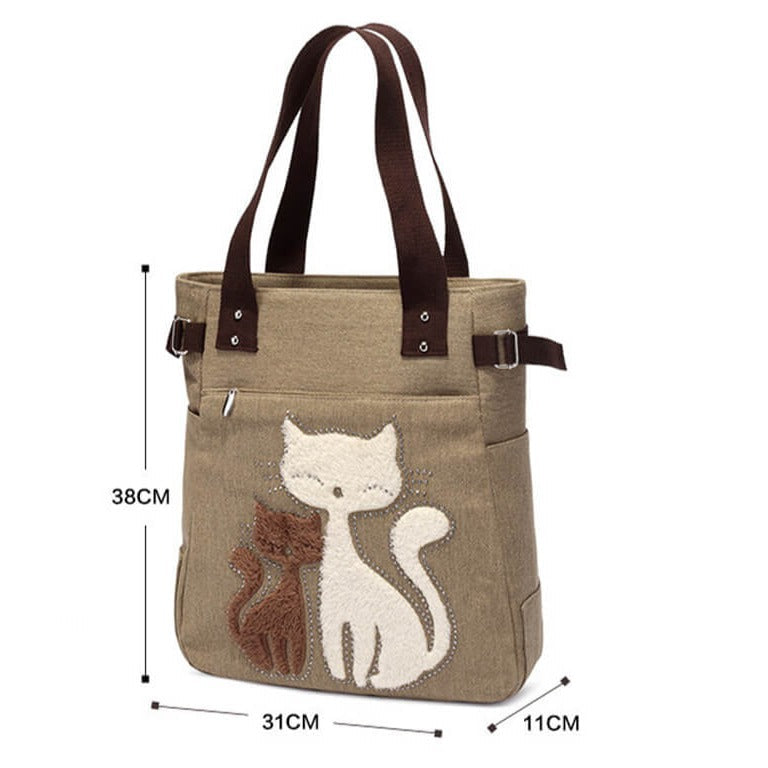 Cat Embroidered Canvas Bag