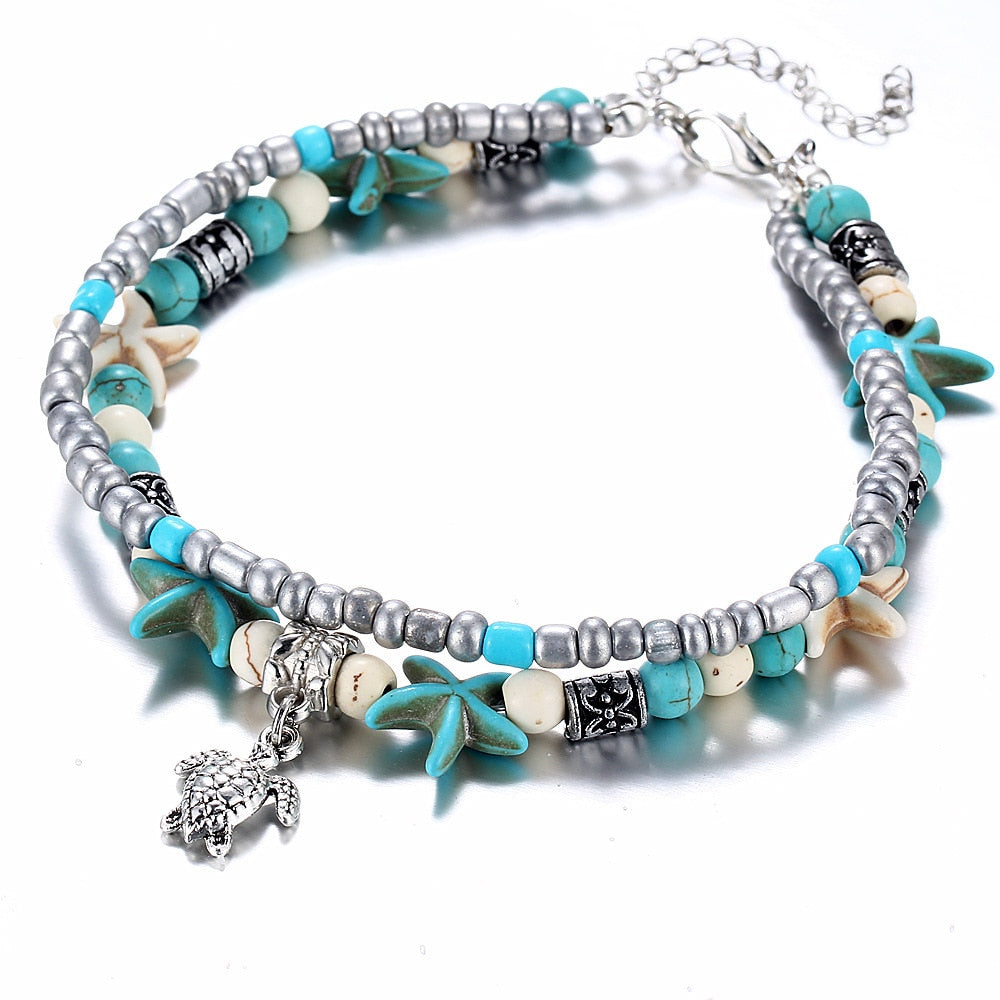 (BEST SELLER) Handmade Turtle & Ocean Ankle Bracelet