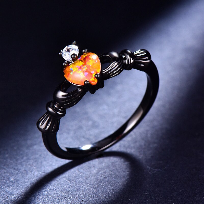 Fire Opal Heart Ring