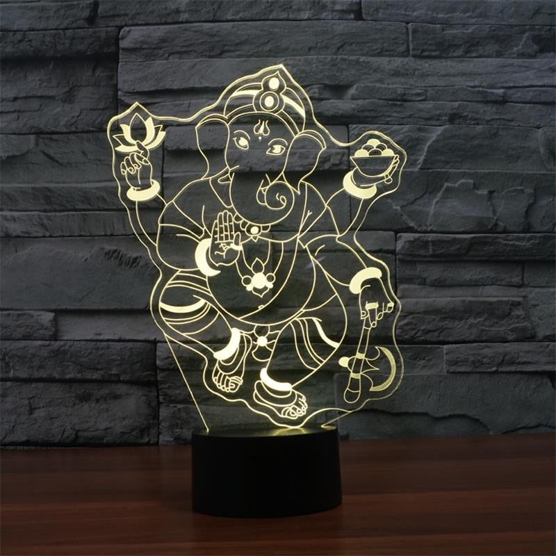 3D Ganesh RGB LED nattlys