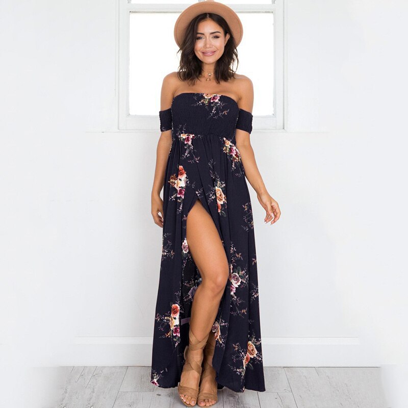 Floral Print Off-The-Shoulder Wrap Maxi Dress
