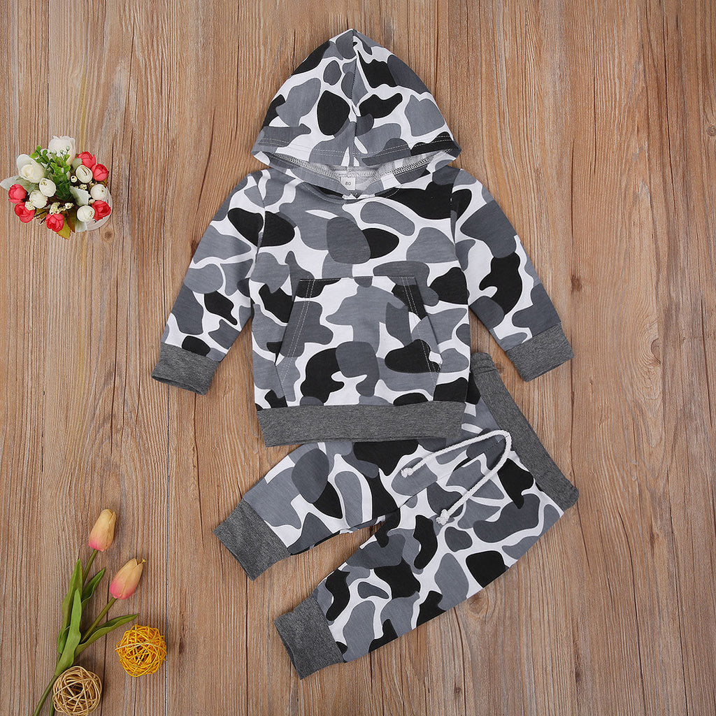 Gray Camouflage Hoodie and Pants Set