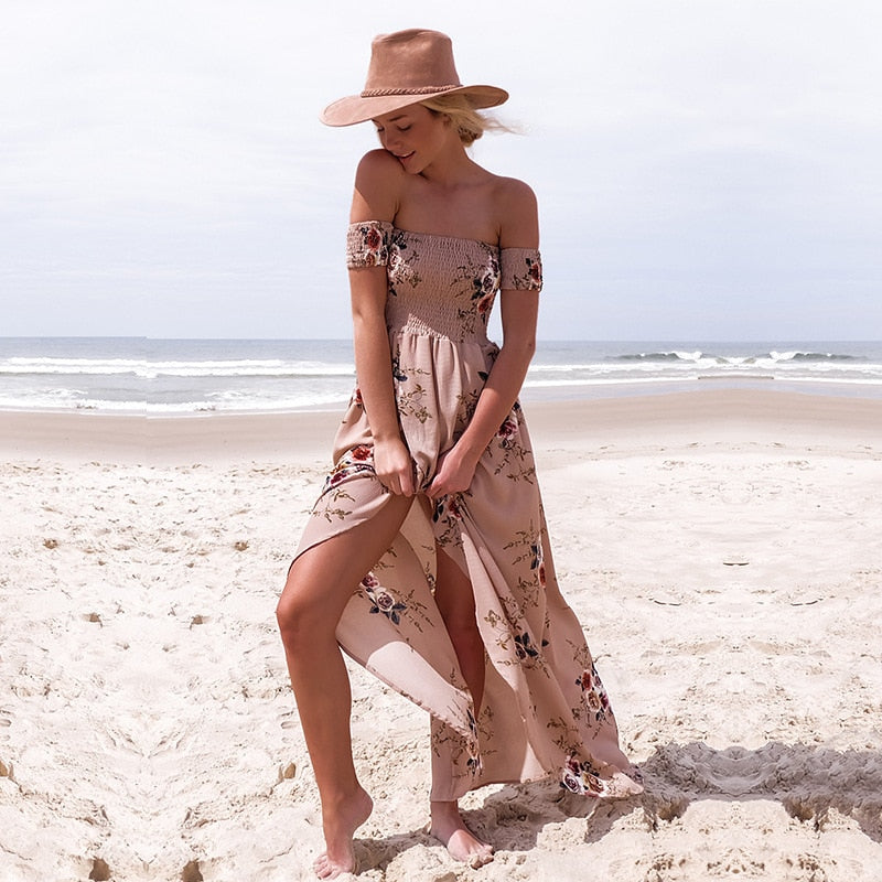 Floral Print Off-The-Shoulder Wrap Maxi Dress