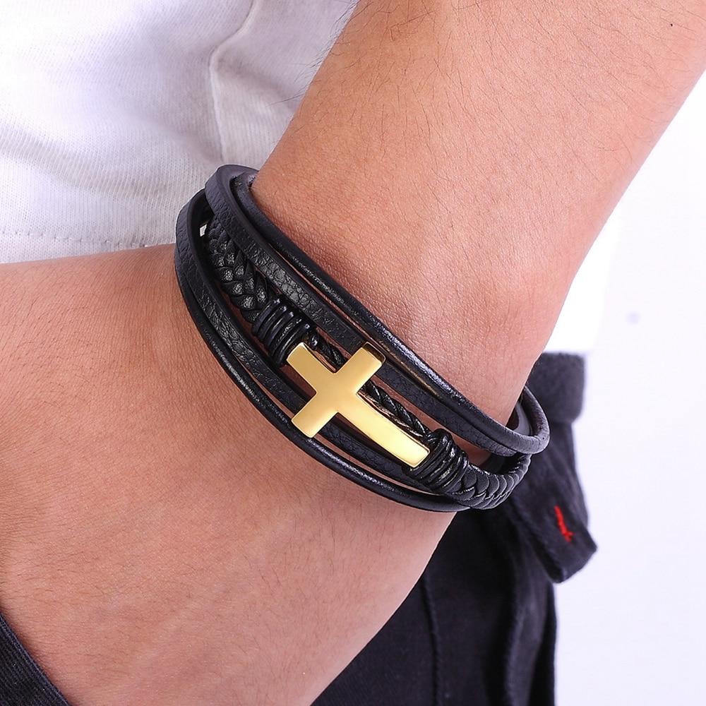 Faith Leather Cross Bracelet
