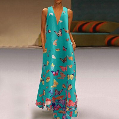 Butterfly Sleeveless Maxi Dress
