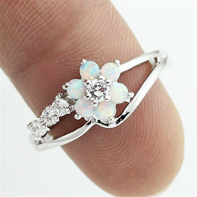Flower Opal Crystal Ring
