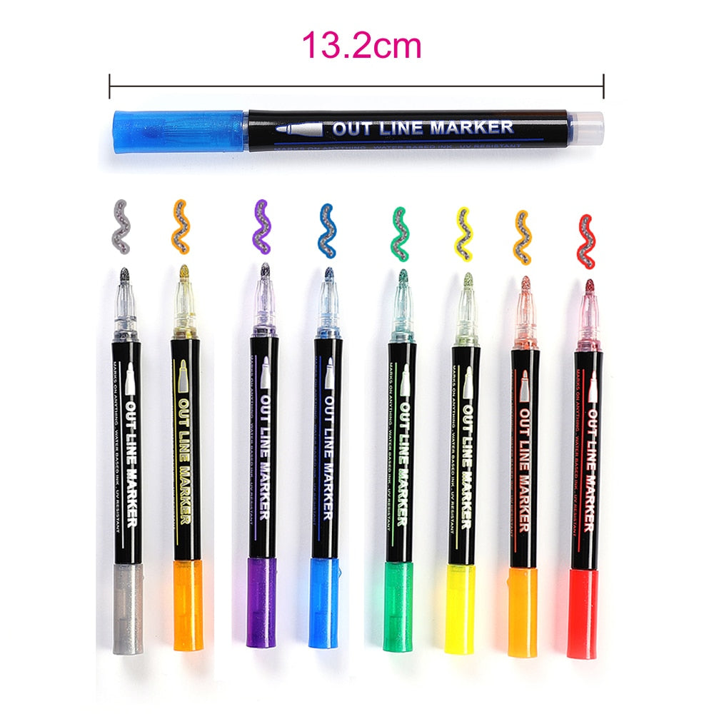 12 Colors Self-Outline Metallic Markers