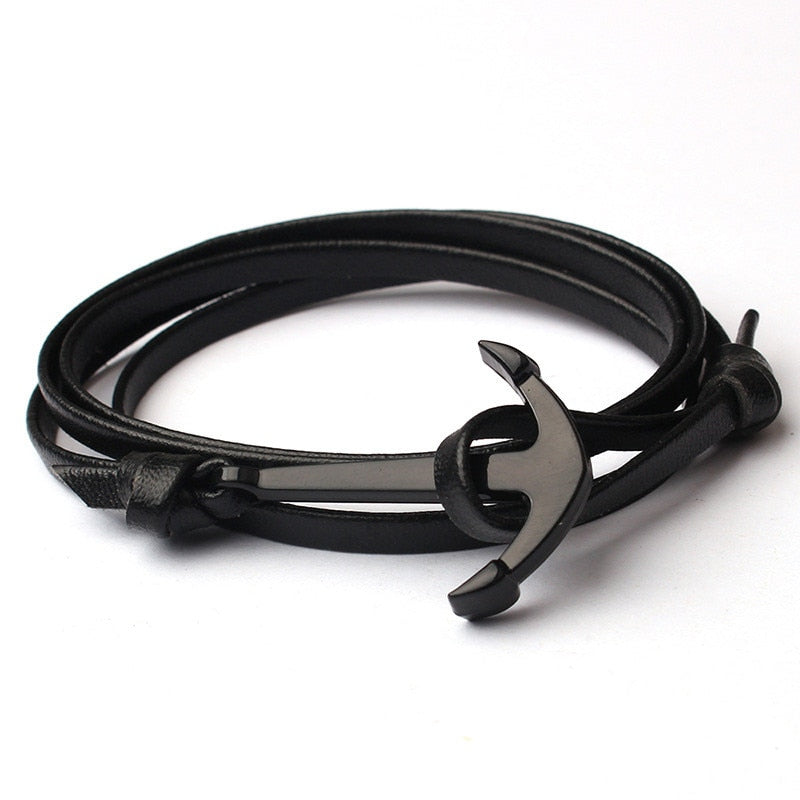 Men's Leather Anchor Bracelet