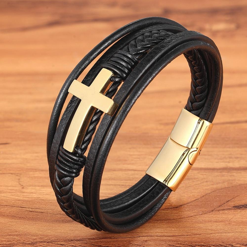 Faith Leather Cross Bracelet