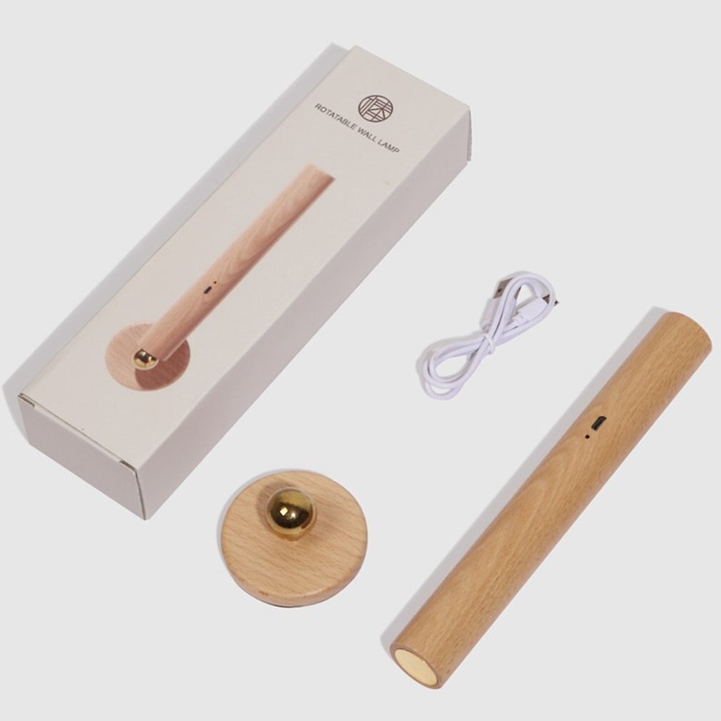 LED 360° rotating wooden wall lamp