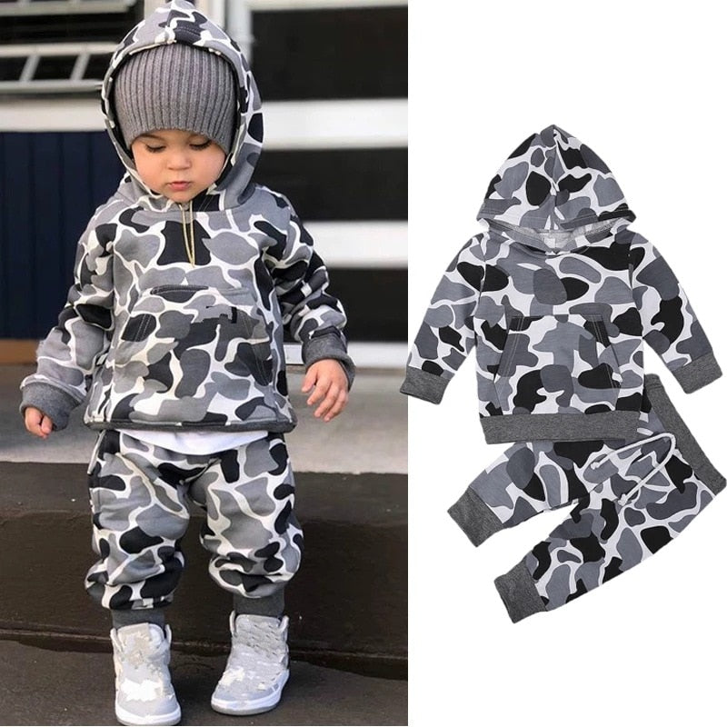Gray Camouflage Hoodie and Pants Set