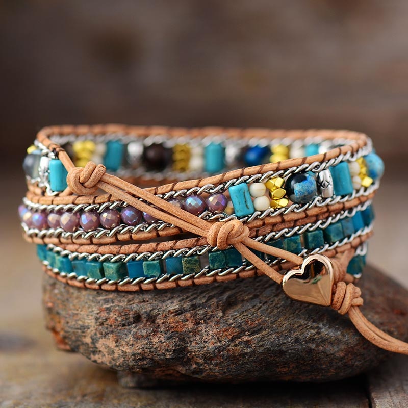 Opal Heart Wrap Bracelet