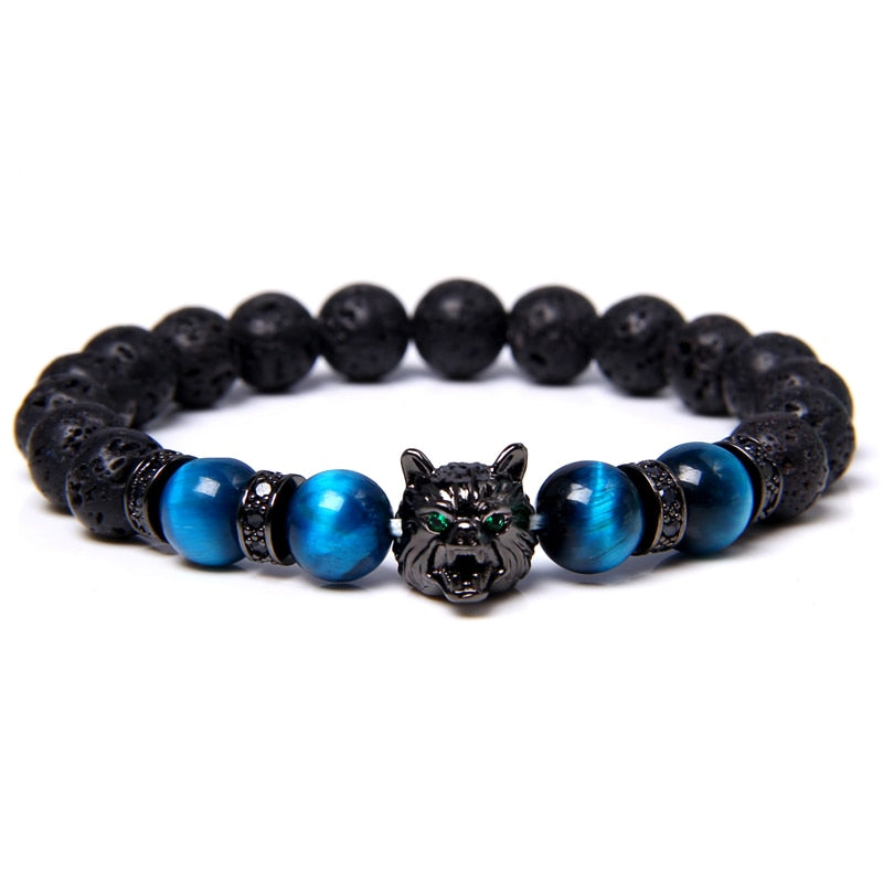 Wolf tiger eye beaded bracelet