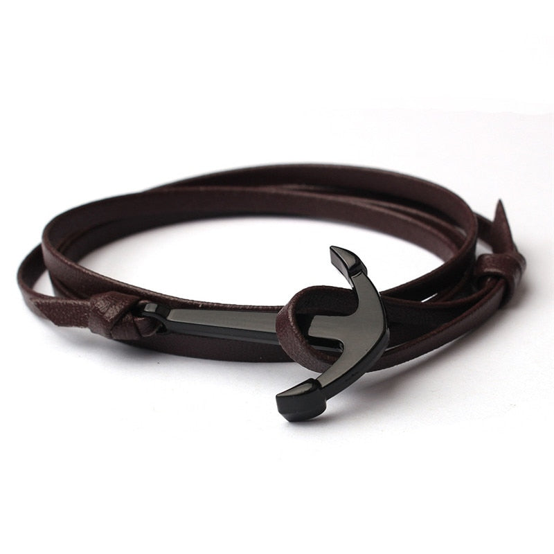 Men's Leather Anchor Bracelet