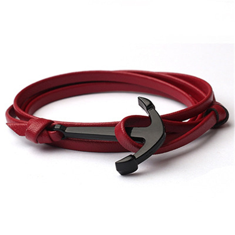 Men's Leather Anchor Bracelet