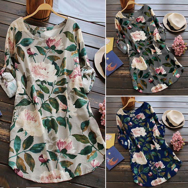 Retro Floral Dress with Long Sleeves