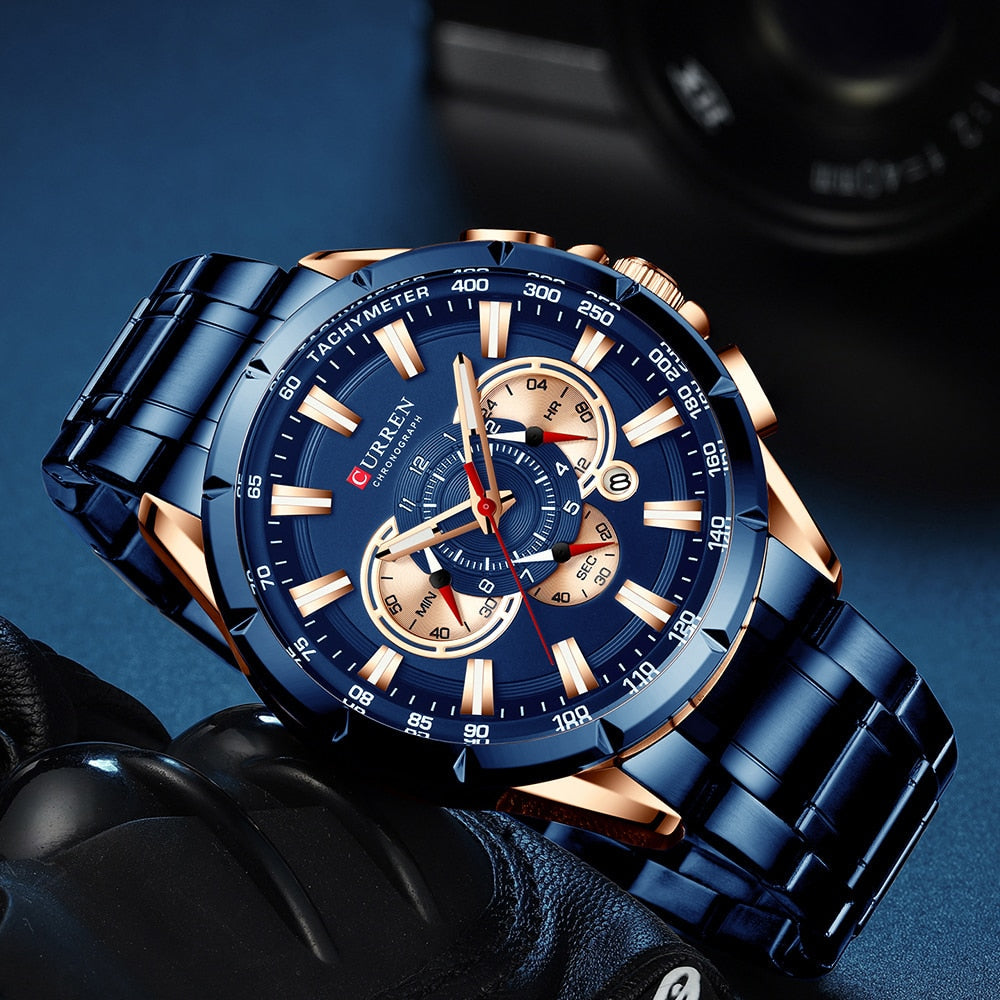 Curren 3 Dials Chronograph Luxury Wristwatch