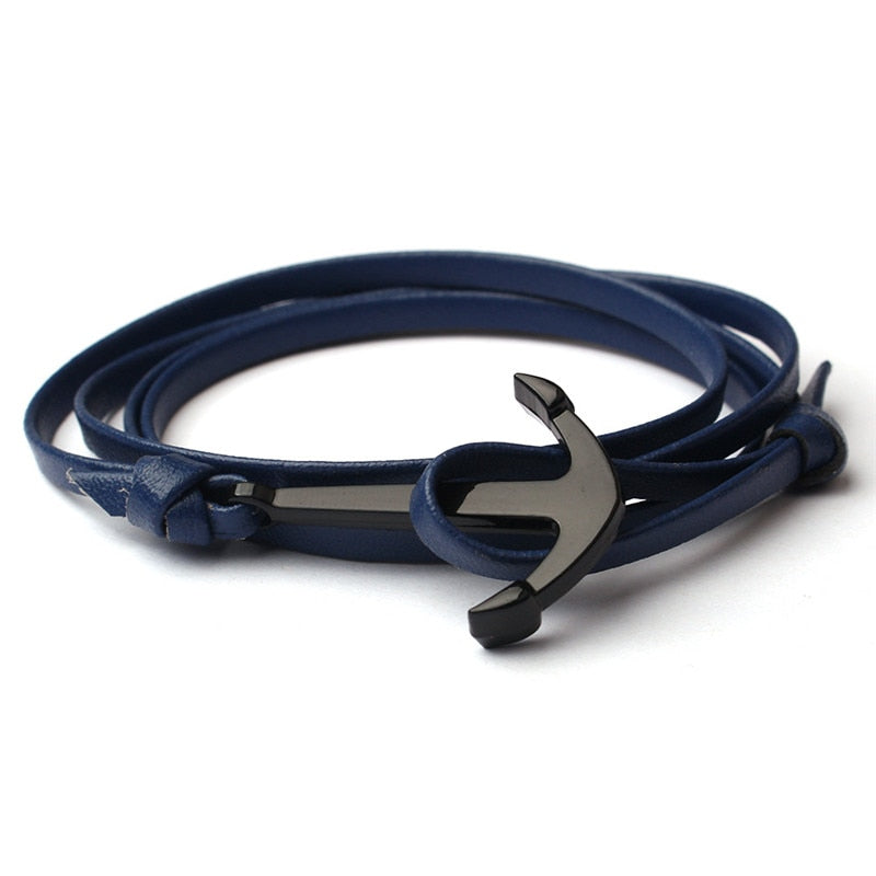 Men's Leather Anchor Bracelet