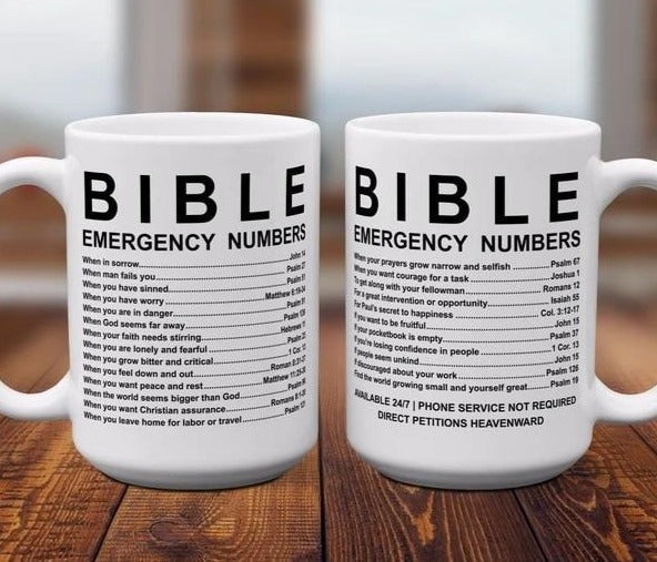 Bible Emergency Numbers Mug