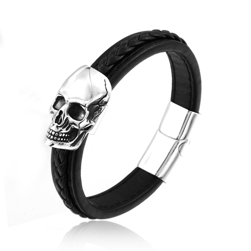 Steel Punk Skull Leather Bracelet