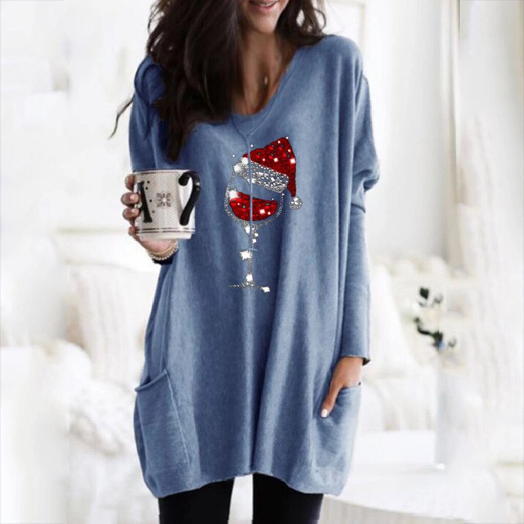 Wine &amp; Santa Hat Sweatshirt for Women