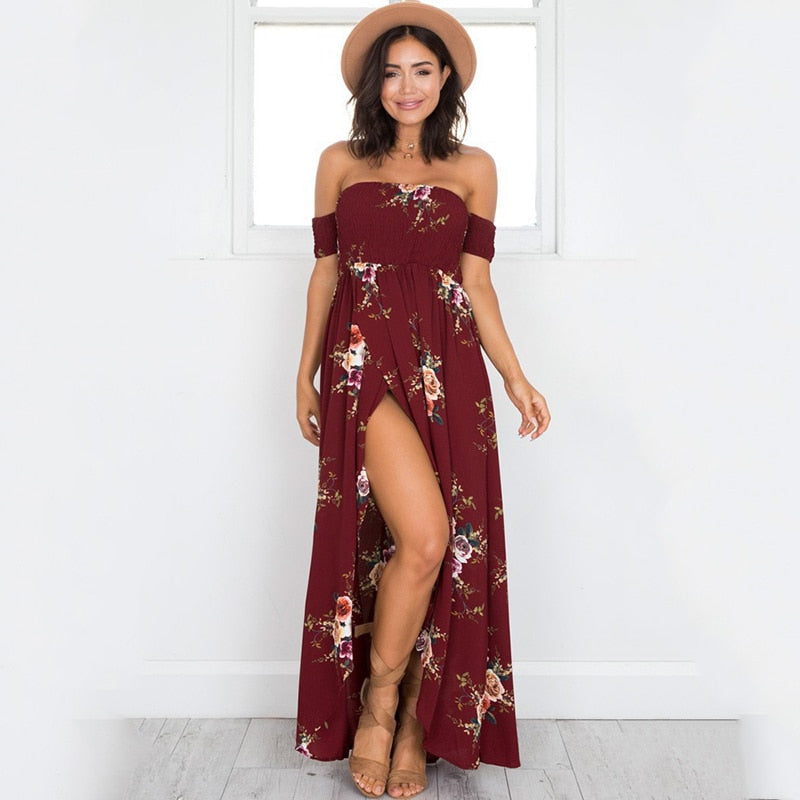 Floral Print Off-The-Shoulder Wrap Maxi Dress