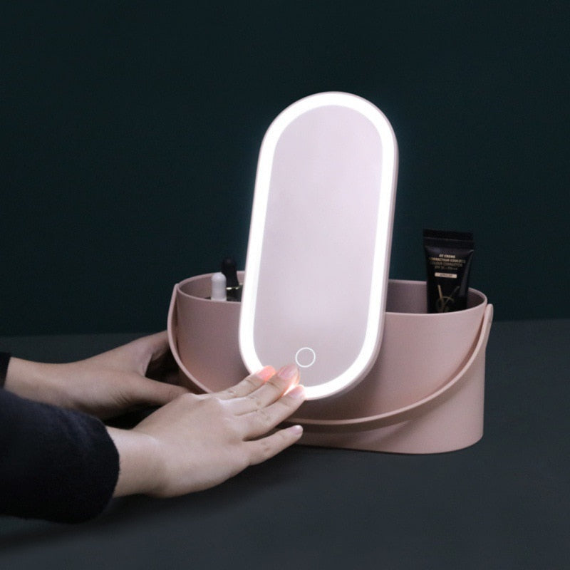 Portable makeup organizer with LED light