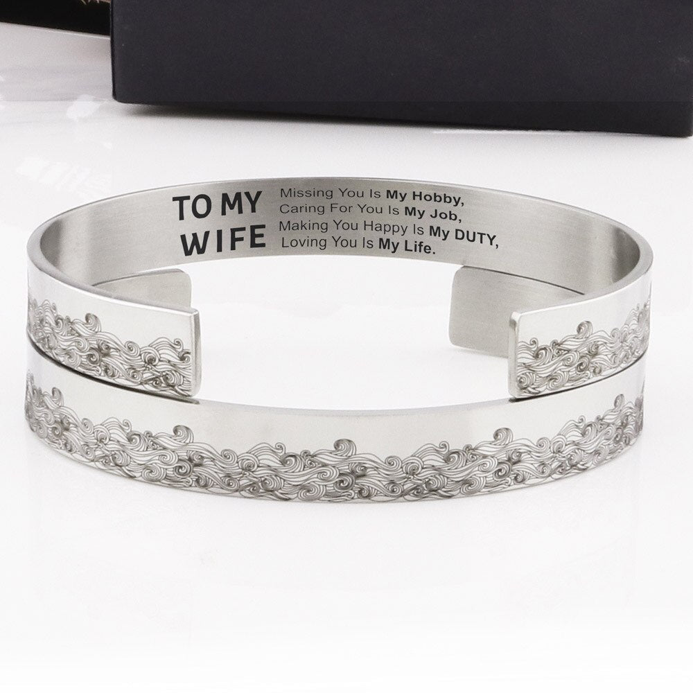 To My Wife, Missing You Is My Hobby Cuff Bracelet